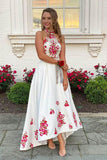 Elegant Two Pieces High Low Halter Neckline Colorful Embroider Prom Dresses
