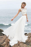 Elegant Two Pieces Straps Chiffon Wedding Dresses with Lace Beach Bride Gowns W1026 Rjerdress