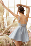 Elegant V-Neck A-Line Blue Short Homecoming Dress Cocktail Dresses Rjerdress