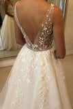 Elegant V Neck Ivory Lace Appliques Wedding Dresses with Tulle Beach Wedding Gowns W1021 Rjerdress