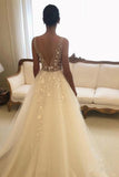 Elegant V Neck Ivory Lace Appliques Wedding Dresses with Tulle Beach Wedding Gowns W1021 Rjerdress
