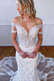 Elegant V-Neck Lace Fitted Vintage Mermaid Short Sleeve Wedding Dresses RJS495 Rjerdress