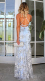 Elegant V Neck Mermaid Tulle Slit Prom Dresses With Appliques Rjerdress