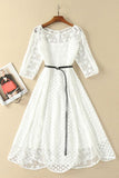 Elegant White Half Sleeve Lace Round Neck Homecoming Dresses Belt Ankle Knee Cocktail Dress H1127 Rjerdress