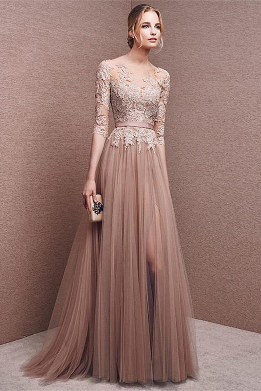Elegant Evening Dresses Long Wine Red Prom Dresses with Sleeves –  misshow.com