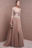 Elegant long lace long sleeve prom dress a line prom dress charming affordable prom dress RJS123