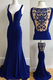 Elegant royal blue chiffon long beading prom dress see through back halter evening dress Rjerdress