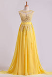 Enchanted Bateau A-Line Court Train Party Dresses With Applique & Bow-Knot Daffodil