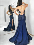 Evening Dress Mermaid Prom Dress Navy Blue Prom Dress Lace Rjerdress