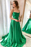 Evening Dresses Spaghetti Straps Satin With Slit A Line Floor Length Prom Dress