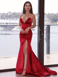 Evening & Prom Dresses Red Sweetheart Mermaid/Trumpet Satin Court Train Rjerdress