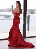 Evening & Prom Dresses Red Sweetheart Mermaid/Trumpet Satin Court Train Rjerdress