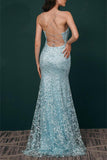 Exquisite Sky Blue Spaghetti Straps Tulle Prom Dresses Mermaid With Applique Rjerdress