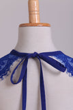 Eyelid Lace Back Flower Girl Dress A Line Chiffon & Lace With Flower Dark Royal Blue Rjerdress