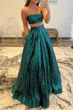 A-Line Gorgeous Two Piece Sequin Long Strapless Floor-Length Prom Dresses RJS151