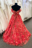 Ball Gown Off Shoulder Floral Print Organza Long Prom Dresses