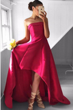Fabulous Strapless Red Sleeveless High Low Fuchsia Pleated Prom Dresses Rrjs742