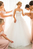 Fairy Ball Gown Strapless Sweetheart Ivory Tulle Long Wedding Dresses with Lace Appliques RJS973