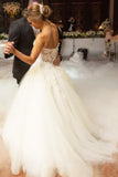 Fairy Ball Gown Strapless Sweetheart Ivory Tulle Long Wedding Dresses with Lace Appliques RJS973 Rjerdress