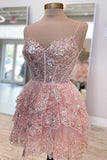 Fancy Short A-Line Spaghetti Straps Homecoming Dress with Appliques RJS527 Rjerdress