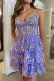 Fancy Short A-Line Spaghetti Straps Homecoming Dress with Appliques RJS527 Rjerdress