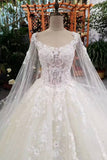 Fantastic Scoop Neck Bridal Dresses Lace Up With Appliques And Sequins