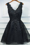 Fantastic V-Neck Homecoming Dresses A Line Lace Black Lace Up