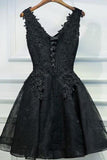 Fantastic V-Neck Homecoming Dresses A Line Lace Black Lace Up Rjerdress