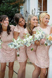 Fashion Cap Sleeves Round Neck Pink Lace Short Bridesmaid Dresses Rjerdress
