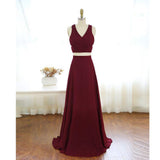Fashion Long V-Neck Two Piece Floor Length A-Line Sleeveless Halter Prom Dresses Rrjs765 Rjerdress