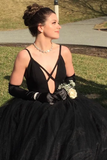 Fashion Spaghetti Straps Black Prom Dresses Floor Length Evening Dresses Rjerdress