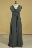 Floor Length Dress Cowl Neck Cap Sleeves With Sash Modified Circle Skirt Plus Size Rjerdress