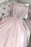 Floor Length Long Sheer Sleeves V Neck Prom Dress With Lace Appliques Rjerdress