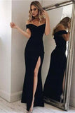 Floor Length Off The Shoulder Long Black Simple Elegant Prom Dresses Rjerdress
