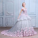 Floral Ball Gown Off the Shoulder Layered Custom Made Quinceanera Dress Wedding Dress Rjerdress