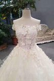 Floral Bridal Dresses Lace Up Scoop Neck With Appliques And Handmade Flowers Rjerdress