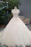Floral Bridal Dresses Lace Up Scoop Neck With Appliques And Handmade Flowers
