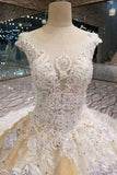 Floral Bridal Dresses Lace Up With Appliques And Crystals Scoop Neck A-Line Rjerdress