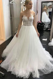 Flossy A Line Sleeveless Lace Ivory Tulle Wedding Dresses Bride Gown with Appliques RJS341