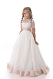Flower Girl Dresses A Line Scoop Beaded Bodice Tulle With Applique Rjerdress