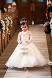 Flower Girl Dresses A-Line Scoop Floor-Length Tulle With Applique Long Sleeves Rjerdress