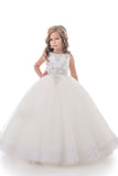 Flower Girl Dresses Ball Gown Scoop Open Back Tulle With Beading Rjerdress