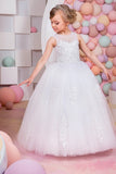 Flower Girl Dresses Ball Gown Scoop Tulle With Appliques&Beading Rjerdress