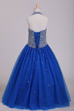 Flower Girl Dresses Halter Beaded Bodice A Line Tulle Royal Blue Rjerdress