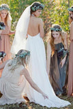 Flowy Halter Open Back Ivory Lace Chiffon Long Simple Beach Wedding Dresses Rjerdress