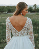 Flowy Long V-Neck Lace V-Neck Simple Wedding Dresses Beach Wedding Dresses Rjerdress