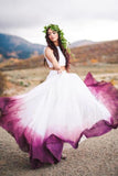 Flowy Two Pieces White Straps Prom Dresses Bateau Dyed Chiffon Wedding Dress Rjerdress