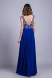 Formal Dresses A-Line Scoop Floor-Length Dark Royal Blue Chiffon Beaded Bodice Rjerdress