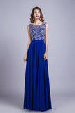 Formal Dresses A-Line Scoop Floor-Length Dark Royal Blue Chiffon Beaded Bodice