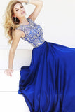 Formal Dresses A-Line Scoop Floor-Length Dark Royal Blue Chiffon Beaded Bodice Rjerdress